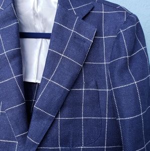 SUITSUPPLY Blue and White Checked Blazer - 100% linen